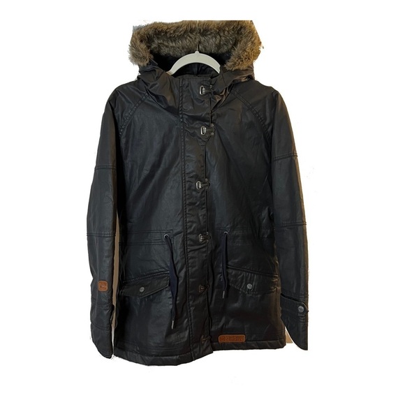 Zhrill Women's faux fur black zip up parka Size small quilted lining gorpcore - Picture 1 of 16